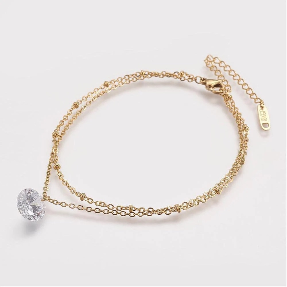 Fabulous Big Diamond 18 KT Gold Plated Layered Satellite Chain Anklet